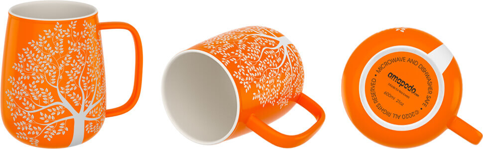XXL Tasse Porzellan Set für losen Tee 650 ml orange amapodo Teetasse mit Deckel und Sieb Geschenk