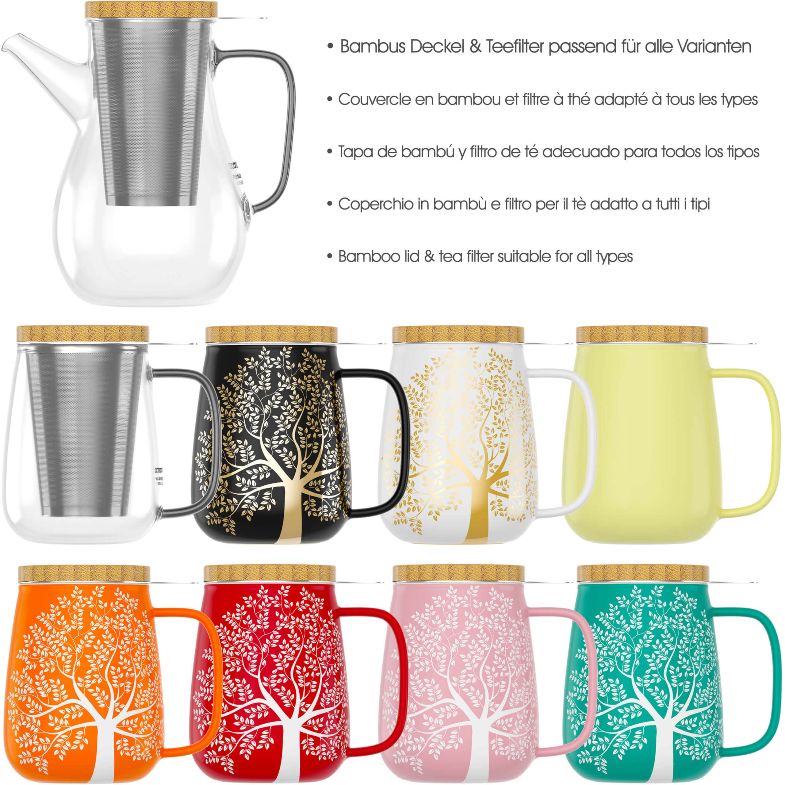 XXL Tasse Porzellan Set für losen Tee 650 ml orange amapodo Teetasse mit Deckel und Sieb Geschenk