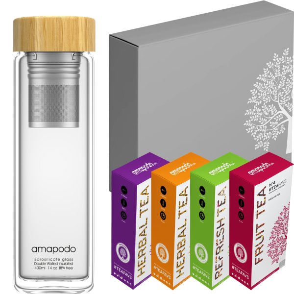 amapodo Tee Geschenke für Frauen und Männer Geschenkbox Geschenkset Angebot Glasflasche Bambus