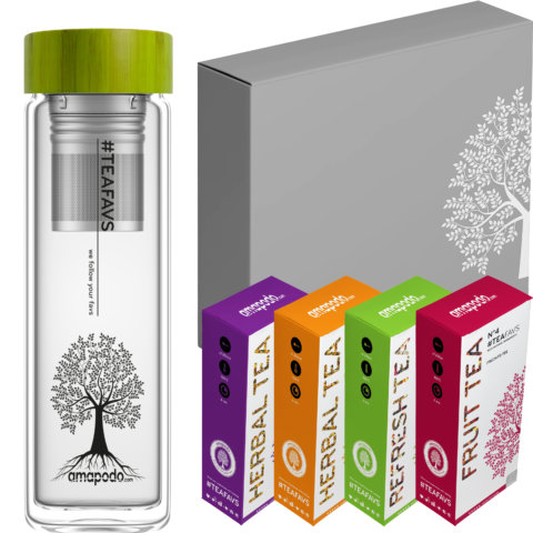 amapodo Tee Geschenke für Frauen und Männer Geschenkbox Geschenkset Angebot Teeflasche Bambus Grün