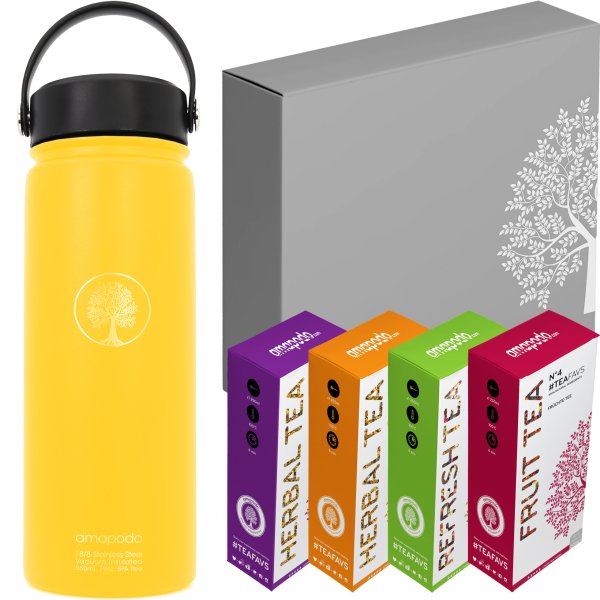 amapodo Tee Geschenke für Frauen und Männer Geschenkbox Geschenkset Angebot Thermosflasche Gelb