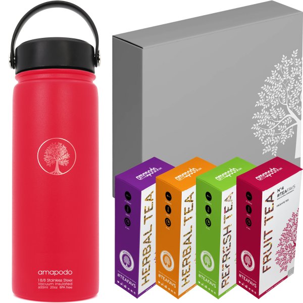 amapodo Tee Geschenke für Frauen und Männer Geschenkbox Geschenkset Angebot Thermosflasche Rot
