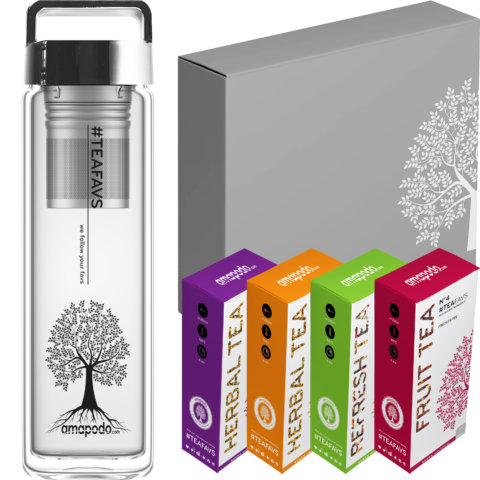 amapodo Tee Geschenke für Frauen und Männer Geschenkbox Geschenkset Angebot Trinkflasche Silber