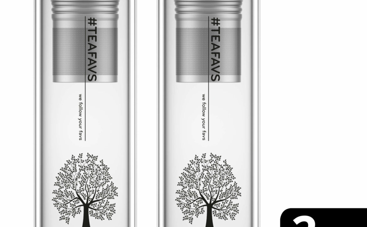 amapodo 2er-Pack Teeflasche mit Sieb to go 400ml doppelwandig Bambus Deckel