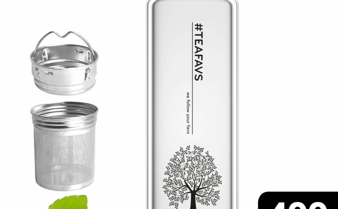 amapodo Teeflasche mit Sieb to go 400ml doppelwandig Bambus Deckel vorn