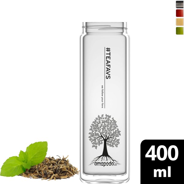 amapodo Glasflasche Ersatzglas einzeln 400ml design tea tree vorn