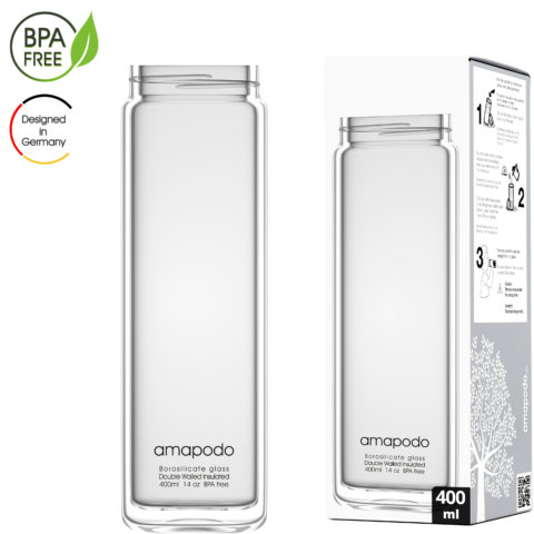 amapodo Teeflasche Ersatzglas einzeln 400ml design logo Verpackung