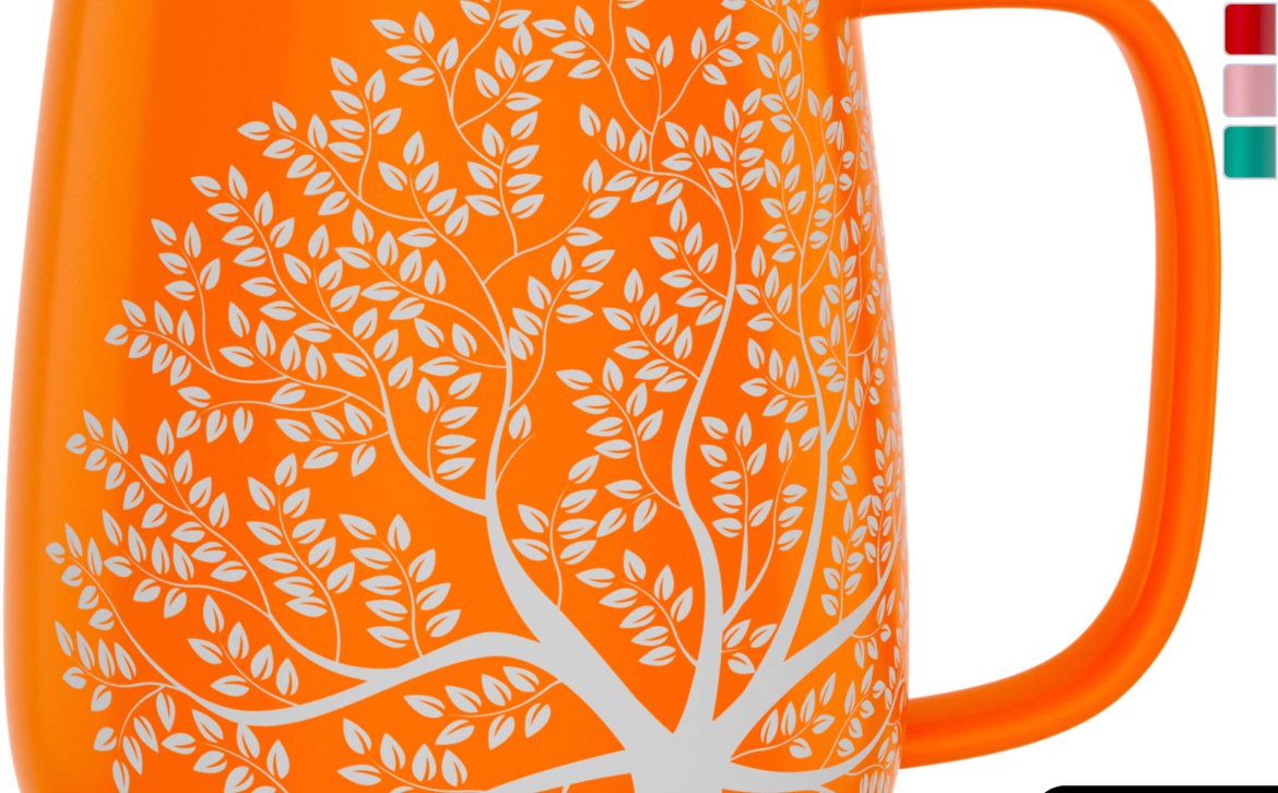 amapodo Kaffeetasse aus Porzellan mit Henkel 600ml Orange Oben