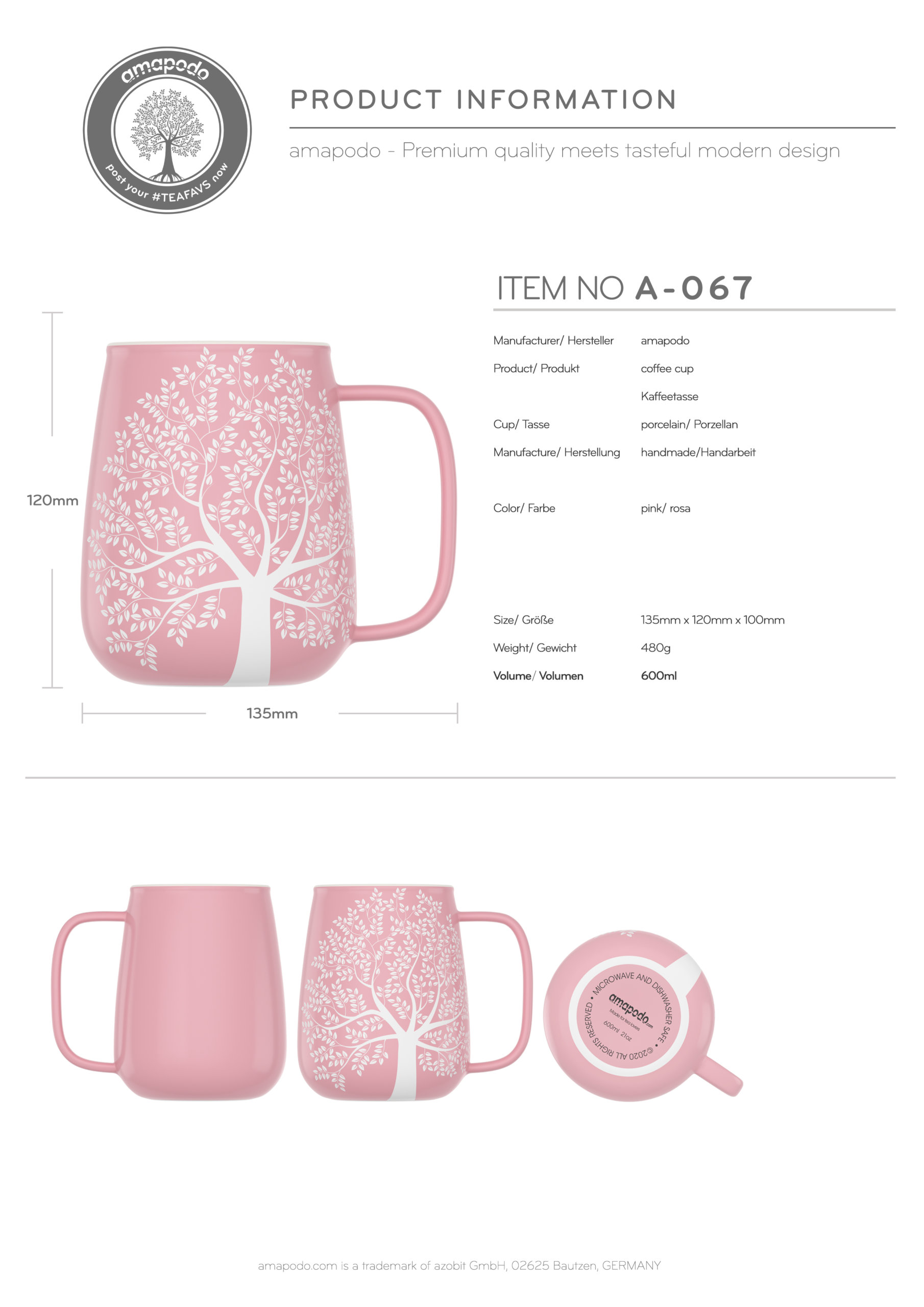 Amapodo Kaffeetasse Gross Aus Porzellan Mit Henkel 600ml Jumbotasse Xxl Keramik Kaffeebecher Rosa Geschenke Fur Frauen Manner Teeflaschen Teekannen Teeglas Teetassen Mit Sieb Trinkflaschen Tee