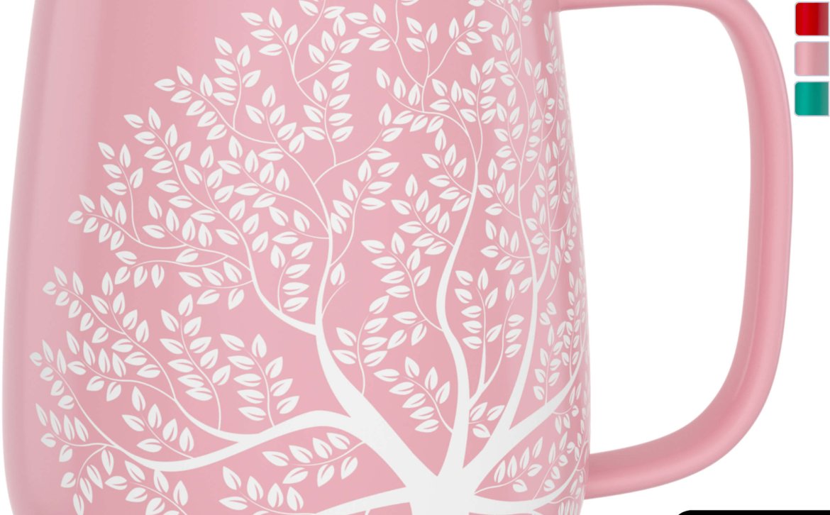 amapodo-Kaffeetasse groß aus Porzellan mit Henkel 600ml Rosa Oben
