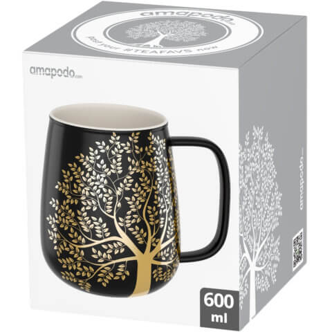 amapodo-Kaffeetasse aus Porzellan mit Henkel 600ml Dunkelgrau Verpackung