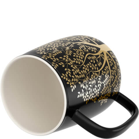 amapodo Kaffeetasse aus Porzellan mit Henkel Dunkelgrau 600ml liegend Tassenöffnung