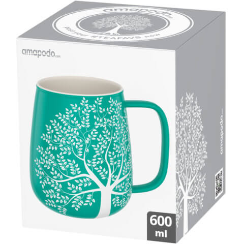 amapodo Kaffeetasse aus Porzellan mit Henkel 600ml Türkis Verpackung