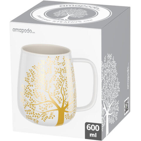 amapodo-Kaffeetasse aus Porzellan mit Henkel 600ml Weiß Verpackung