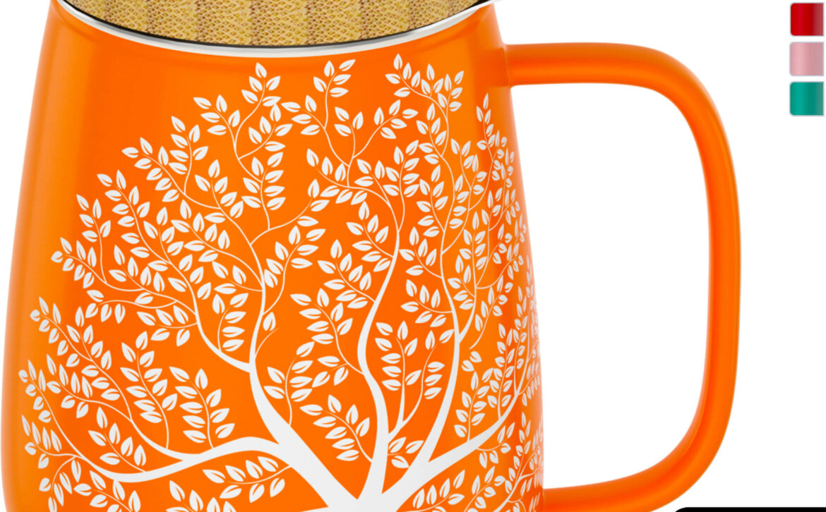 amapodo Teetasse mit Deckel und Sieb Orange 600ml oben