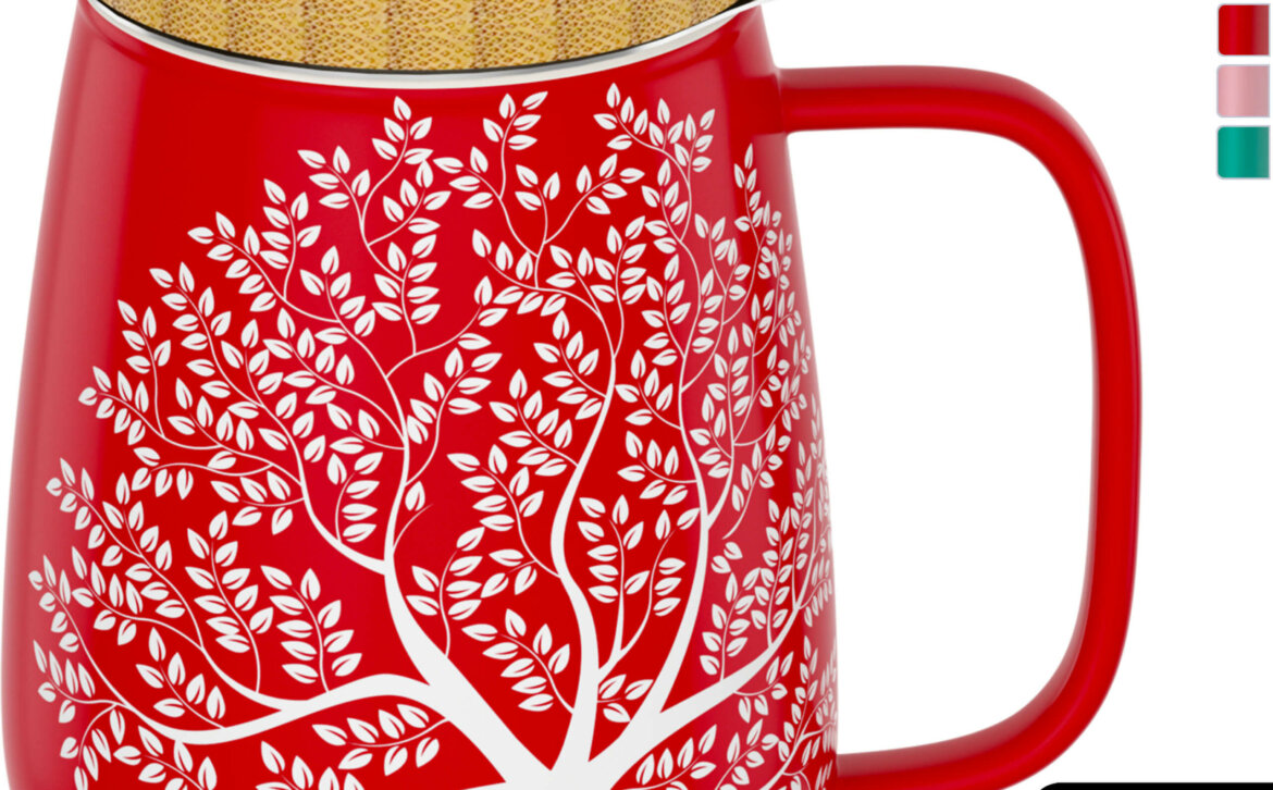 amapodo Teetasse mit Deckel und Sieb Rot 600ml oben