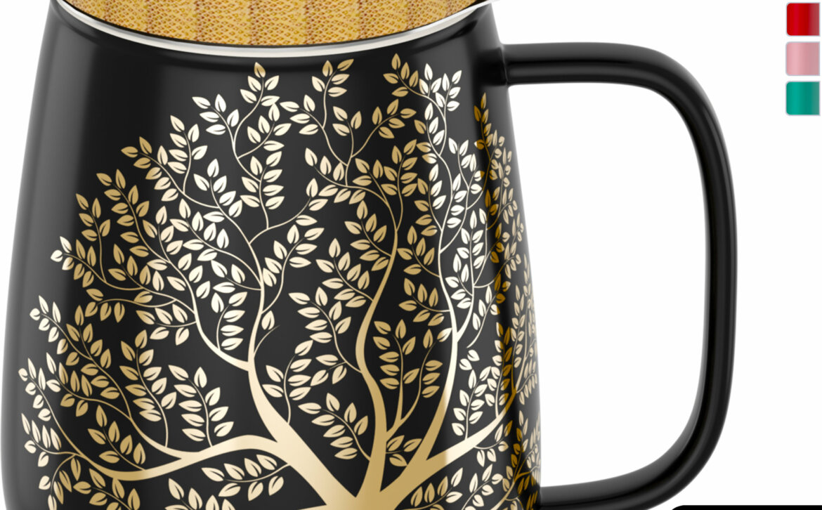 amapodo Teetasse mit Deckel und Sieb Schwarz 600ml oben