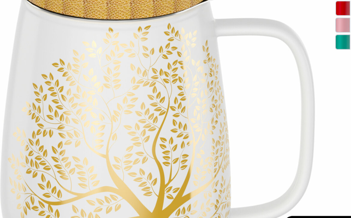 amapodo Teetasse mit Deckel und Sieb Weiß 600ml oben